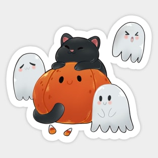 Cute Halloween cat and ghost Sticker